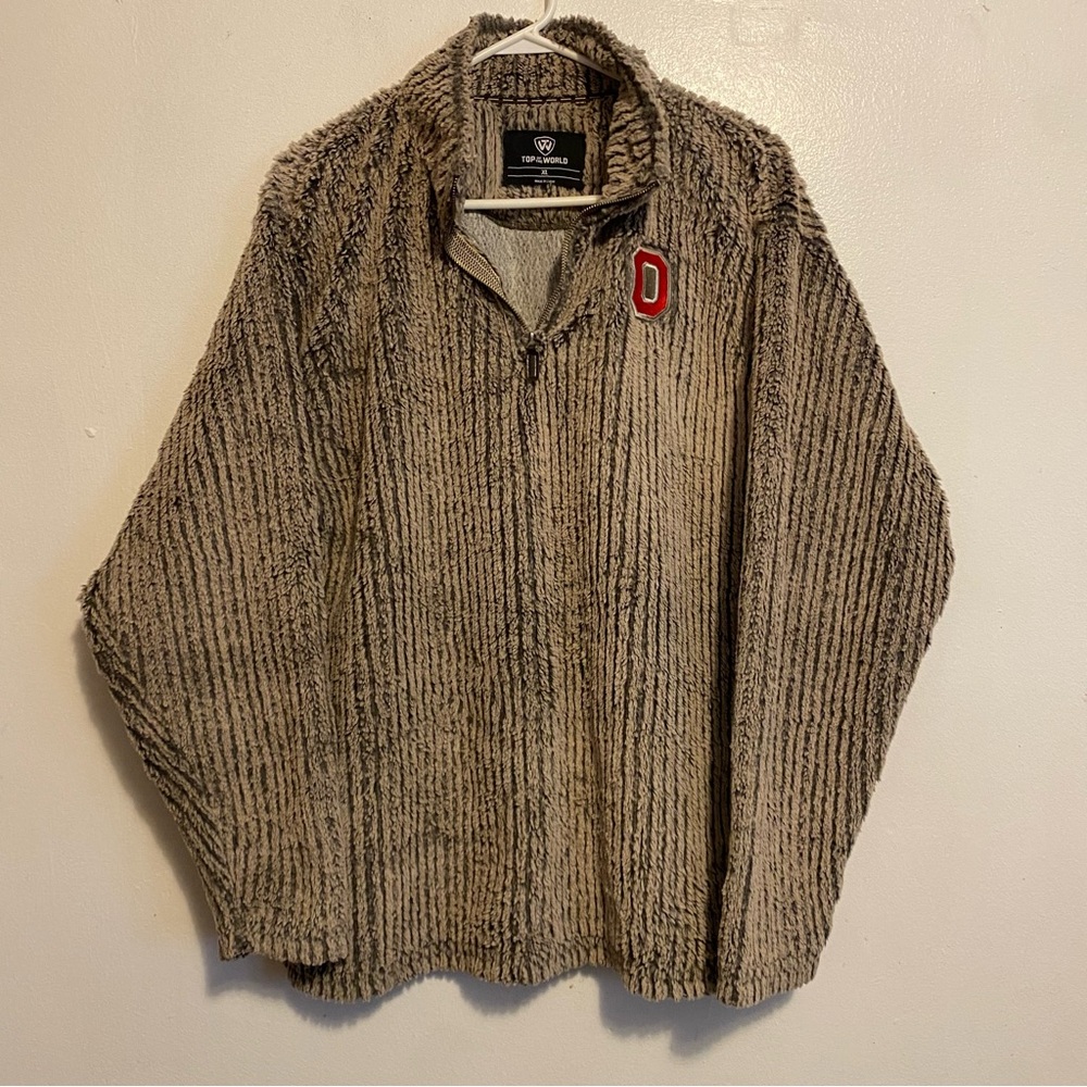 Ohio State University Fleece Jacket Buckeyes Tan Sherpa 1/4 Zip Top Of World